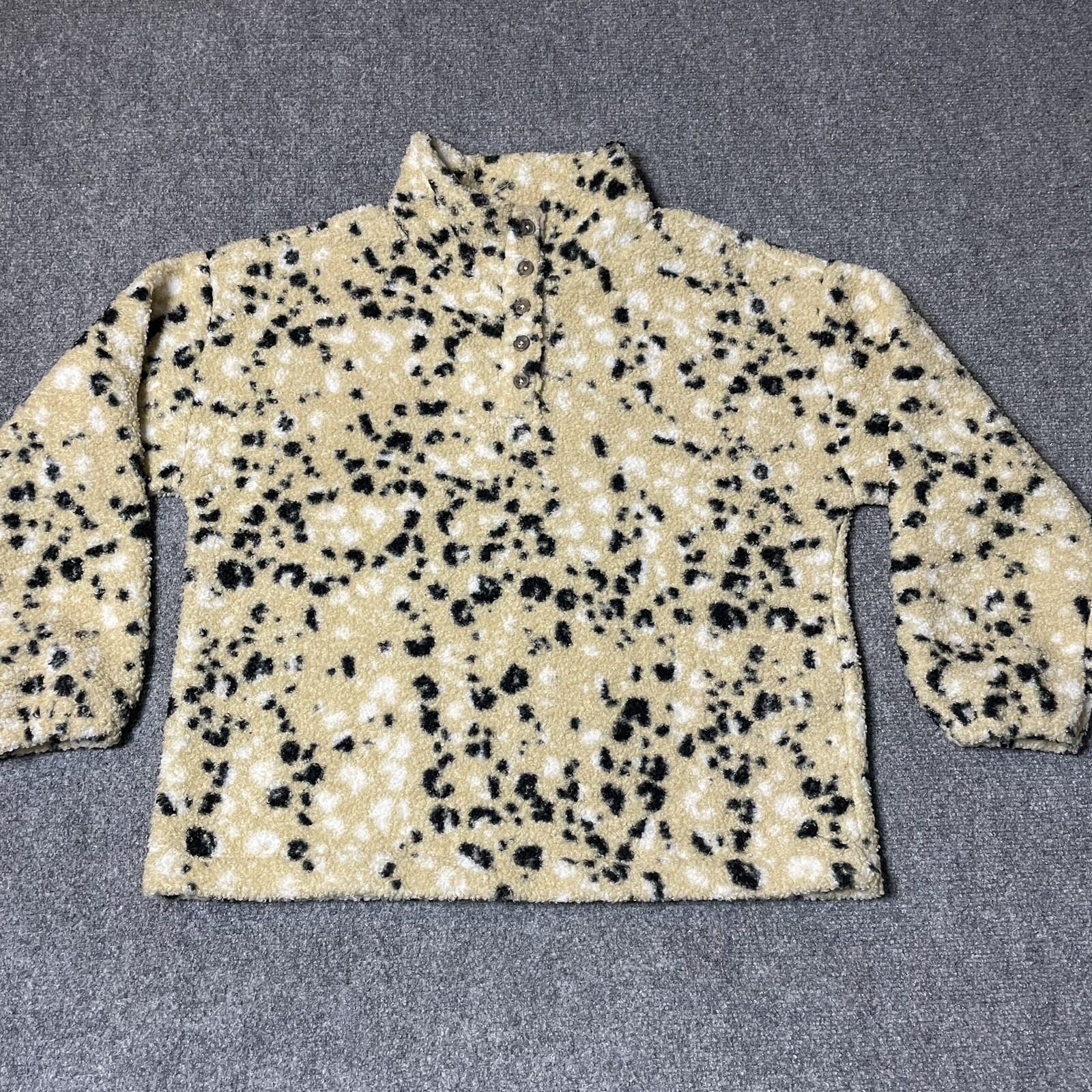 Loft Sweater Woman's Large Petite Sherpa Fleece Pullover Leopard Print